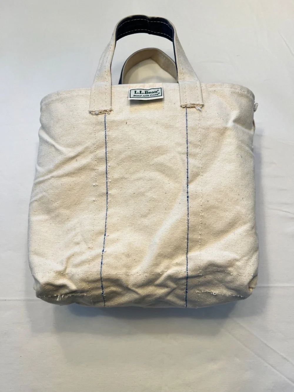 *FIRM PRICE* Vintage L.L. Bean Boat Tote Medium Navy /Natural Canvas Reg Handles - Picture 5 of 14